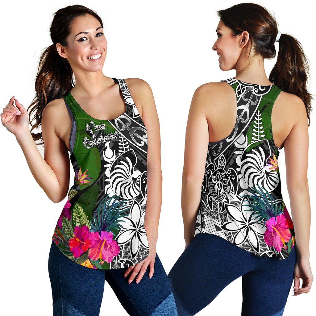 New Caledonia Women Racerback Tank - Turtle Plumeria Banana Leaf Crest - Polynesian Pride