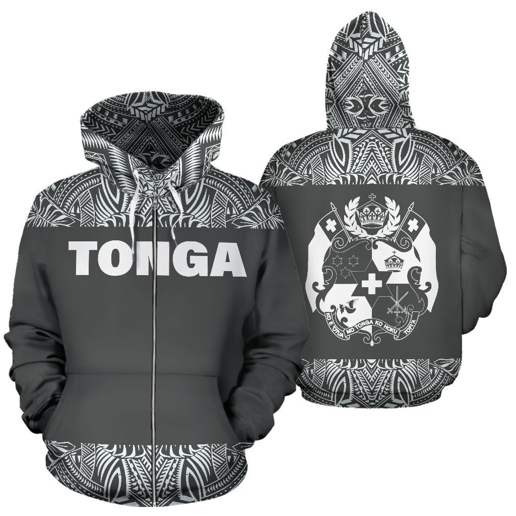 Tonga All Over Zip up Hoodie Polynesian Grey and White Unisex Grey And White - Polynesian Pride