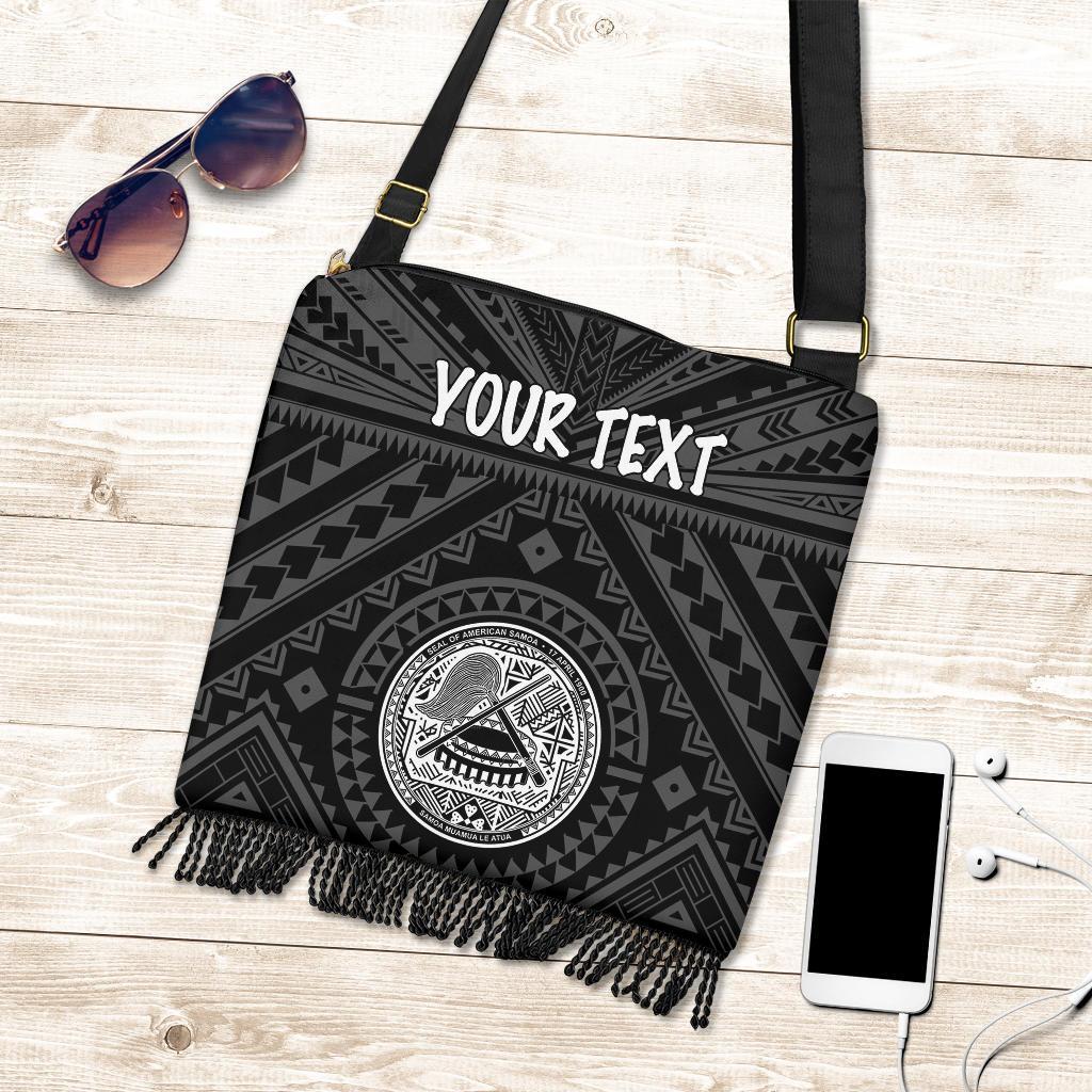 American Samoa Personalised Crossbody Boho Handbag - Seal In Polynesian Tattoo Style ( Black) One Style One Size Black - Polynesian Pride