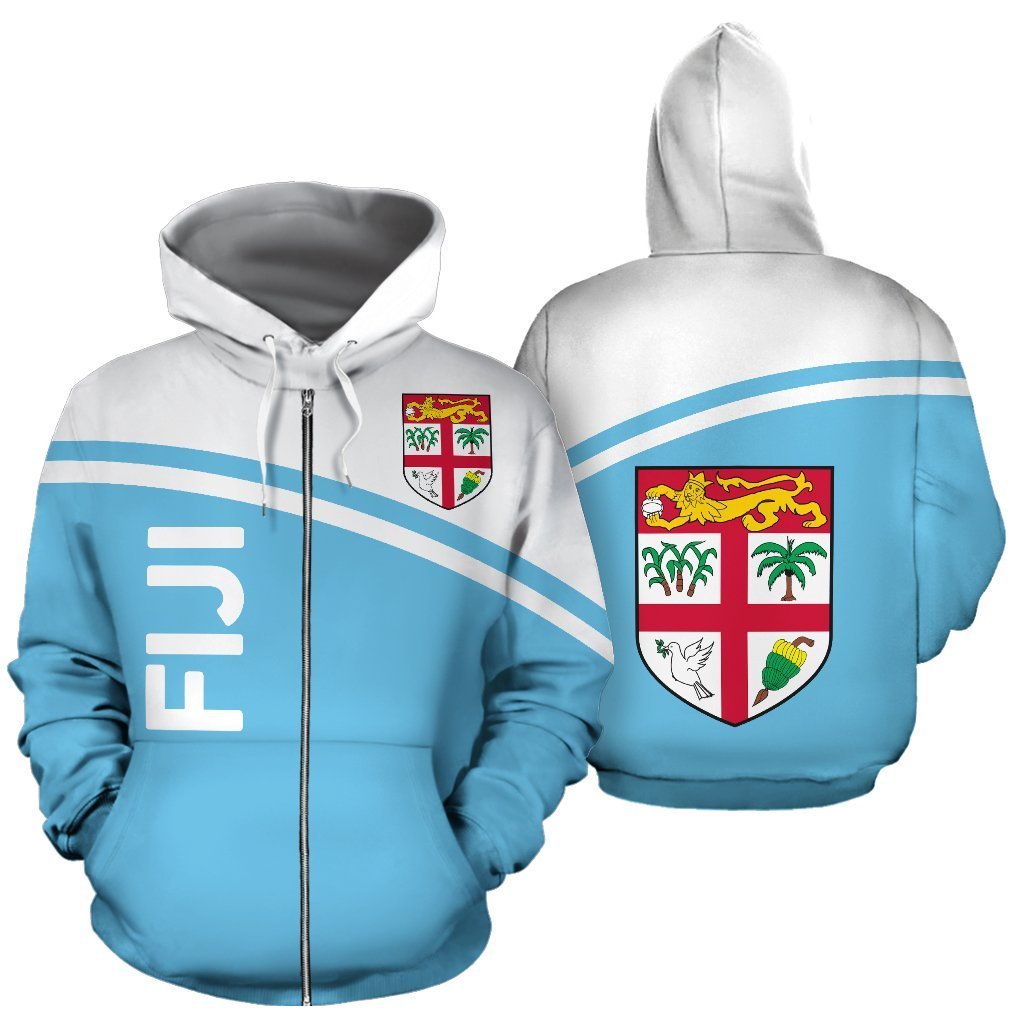 Fiji All Over Zip up Hoodie Polynesian Curve Version Unisex White - Polynesian Pride