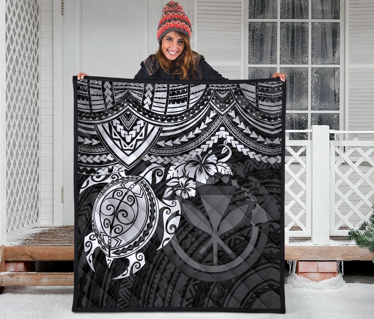 Hawaii Polynesian Premium Quilt - Kanaka Maoli & White Turtle Hibiscus - Polynesian Pride