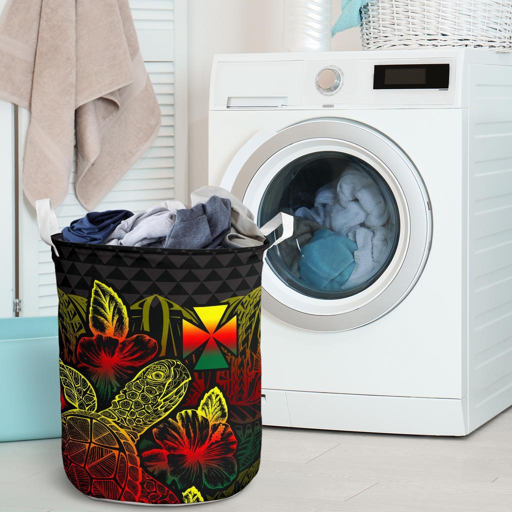 Wallis And Futuna Laundry Basket - Polynesian Turtle Hibiscus Reggae - Polynesian Pride