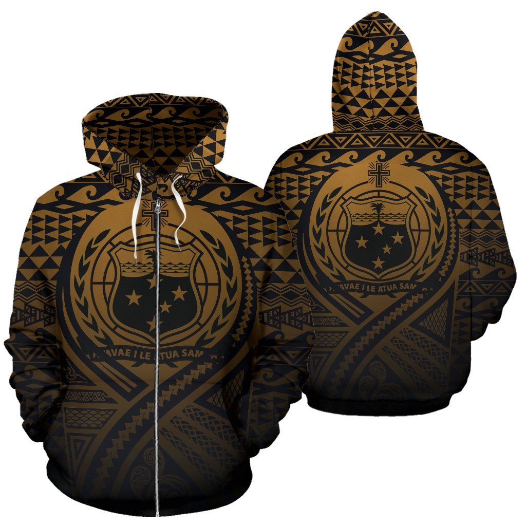 Samoa All Over Zip up Hoodie Lift up Gold Unisex Gold - Polynesian Pride