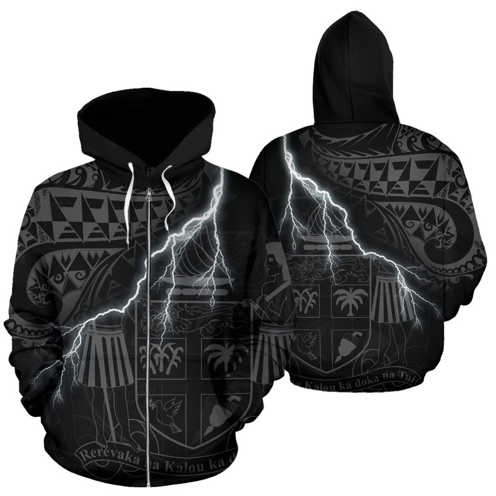 Fiji Polynesian Zip up Hoodie Lighting Thunder Unisex Black - Polynesian Pride