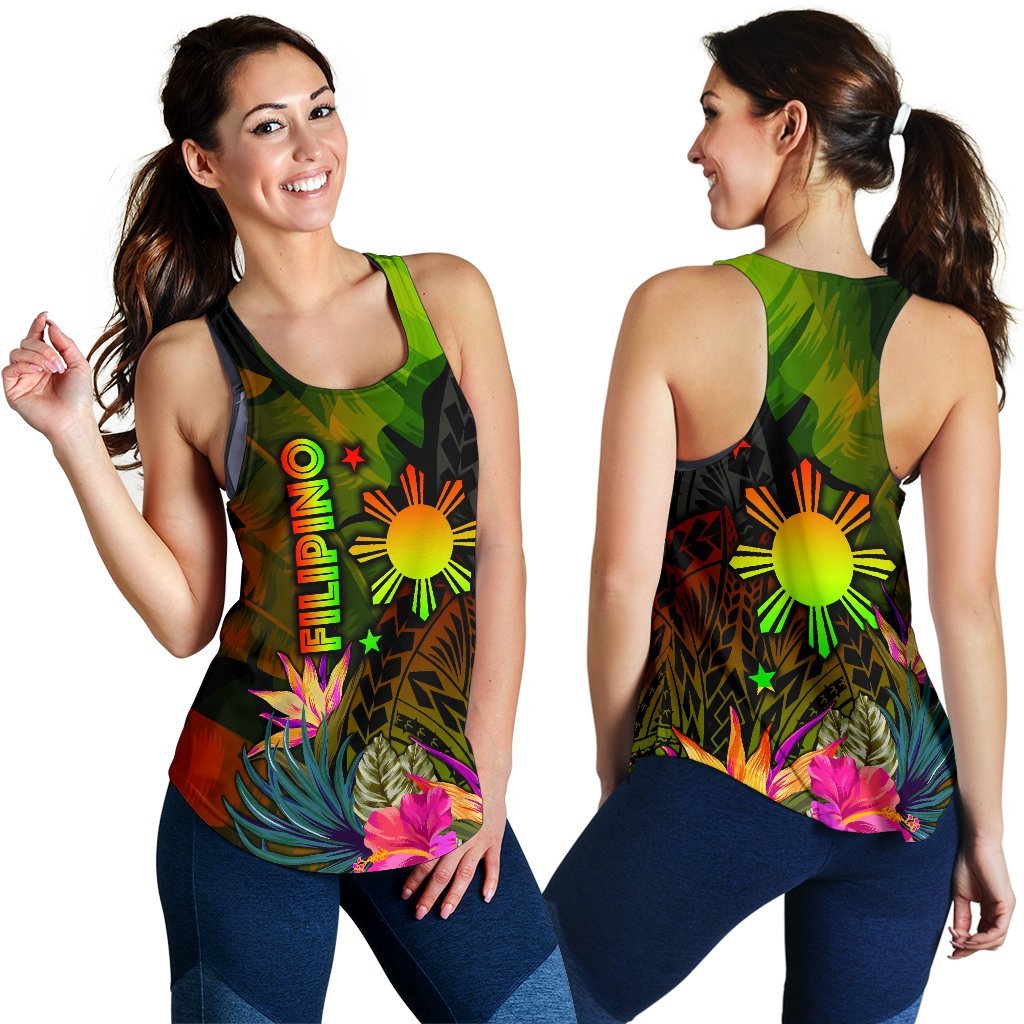 The Philippines Polynesian Women's Racerback Tank - Hibiscus and Banana Leaves - Polynesian Pride