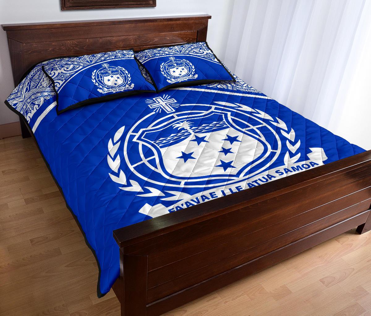 Samoa Quilt Bed Set - Samoa Coat Of Arms Blue Curve Version - Polynesian Pride