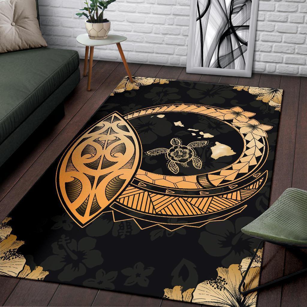 Hawaii Turtle Hibiscus Corner Map Polynesian Area Rug AH - Polynesian Pride