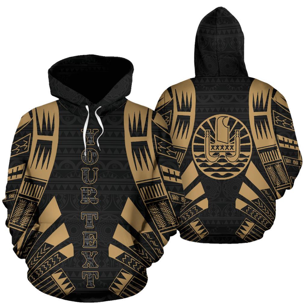 French Polynesia All Over Custom Hoodie Gold Tattoo Style Unisex Black - Polynesian Pride