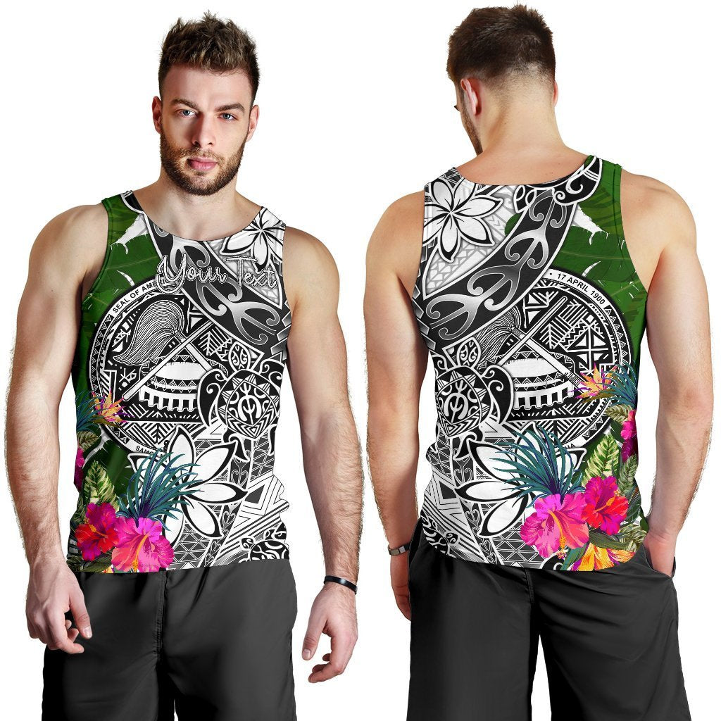American Samoa Custom Personalised Men's Tank Top White - Turtle Plumeria Banana Leaf - Polynesian Pride