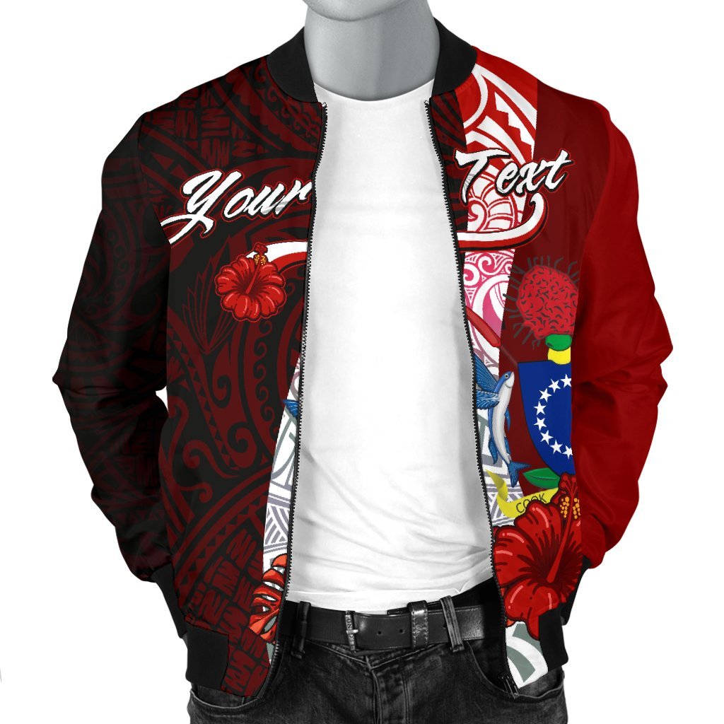 Cook Islands Polynesian Custom Personalised Men's Bomber Jacket - Coat Of Arm With Hibiscus - Polynesian Pride