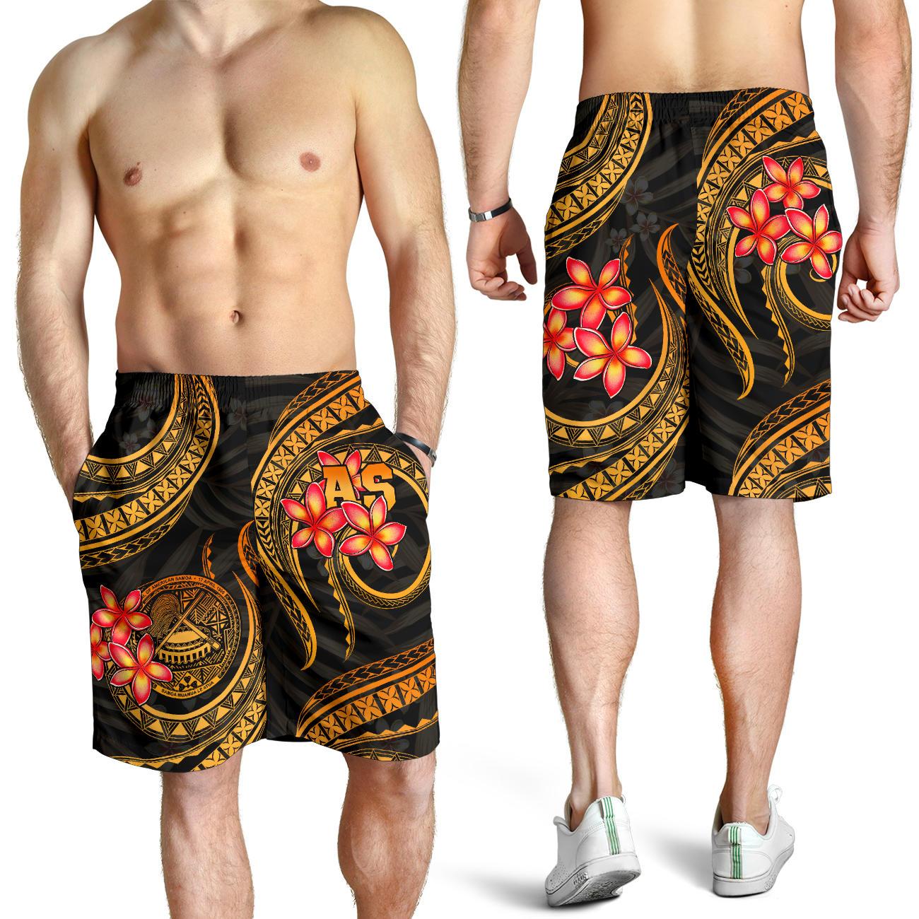 American Samoa Polynesian Men Shorts - Gold Plumeria GOLD - Polynesian Pride