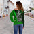 Samoa Polynesian Women Off Shoulder Sweater Green - Turtle With Hook - Polynesian Pride