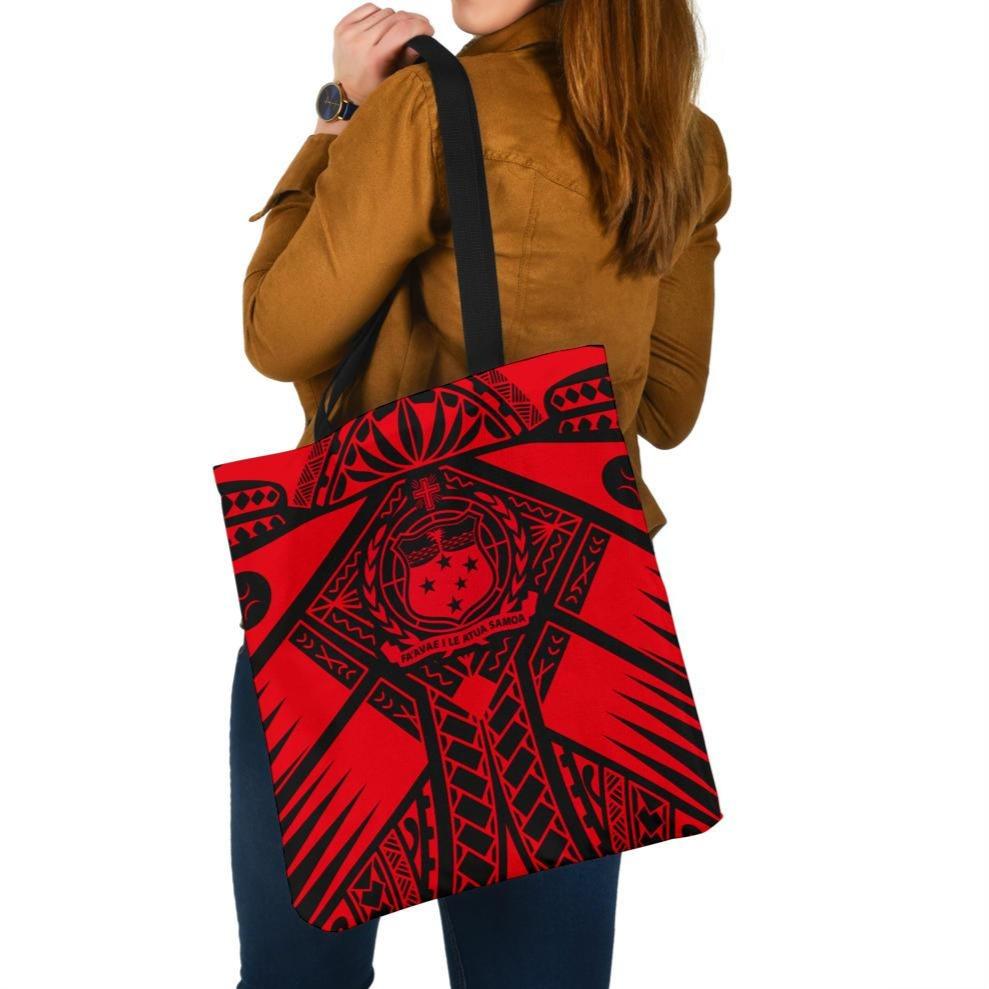 Samoa Polynesian Tote Bags - Samoa Red Seal with Polynesian Tattoo Tote Bag One Size Red - Polynesian Pride