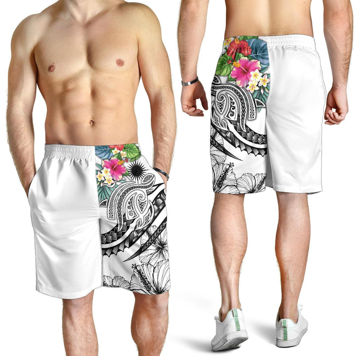 Marshall Islands Polynesian Men's Shorts - Summer Plumeria (White) - Polynesian Pride