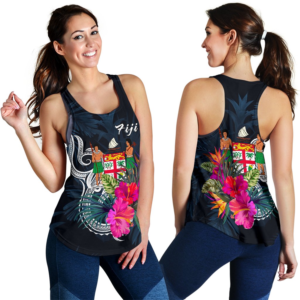 Fiji Polynesian Women's Racerback Tank - Tropical Flower Blue - Polynesian Pride