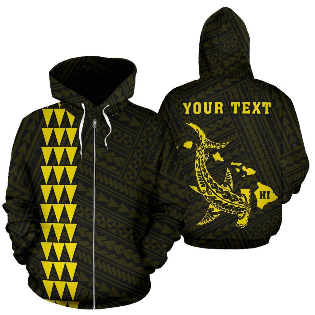 Polynesian Kakau Hammerhead Shark Map of Hawaii Custom Zip Hoodie Yellow Unisex Yellow - Polynesian Pride