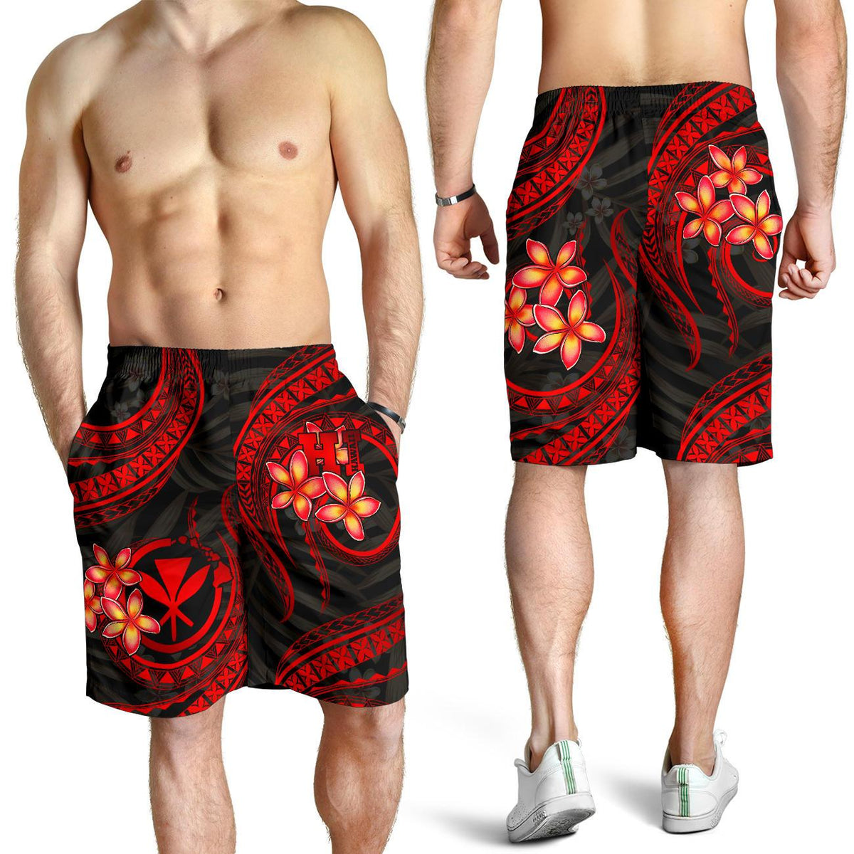 Polynesian Hawaii Men Shorts - Red Plumeria - Polynesian Pride