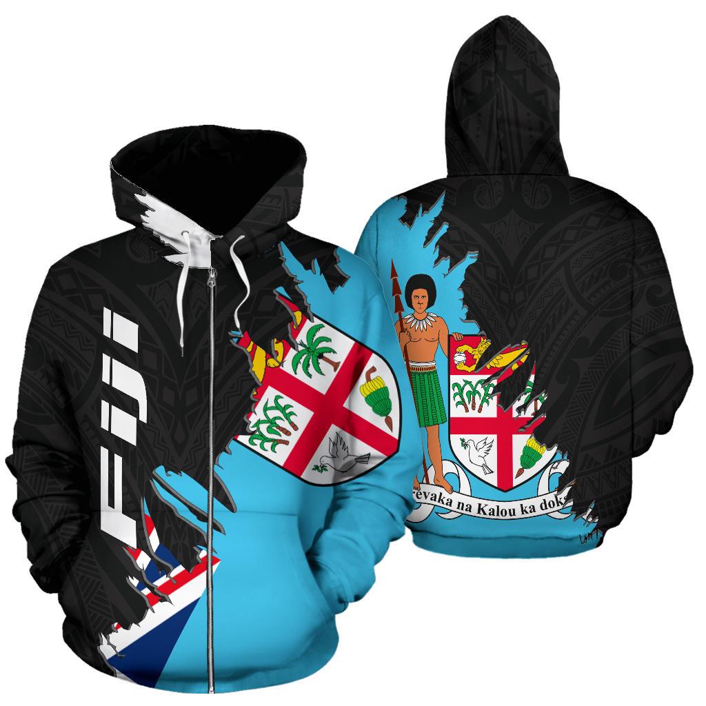 Fiji All Over Zip up Hoodie Wrap Style Unisex Blue - Polynesian Pride