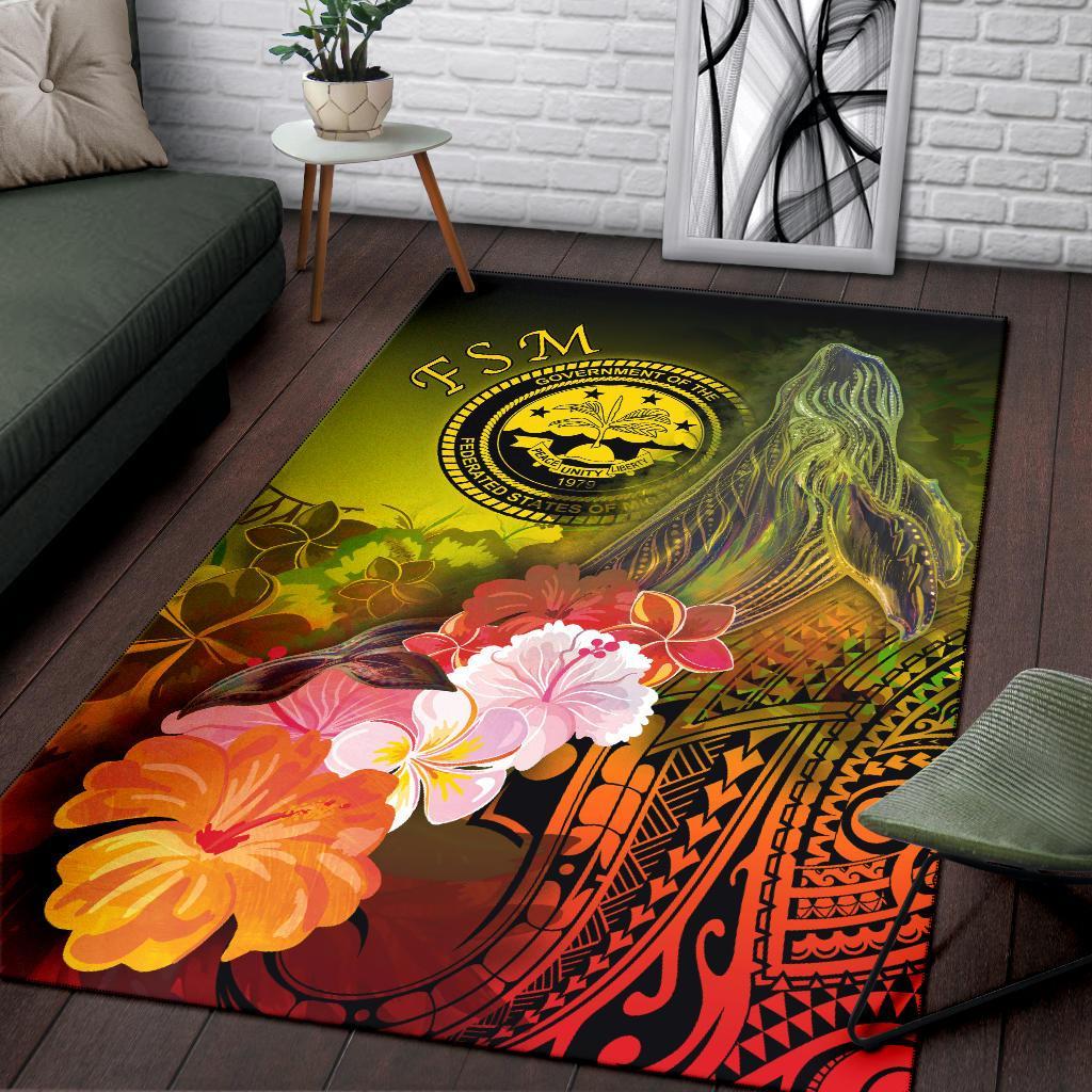 Federated States of Micronesia Area Rug - Humpback Whale with Tropical Flowers (Yellow) - Polynesian Pride
