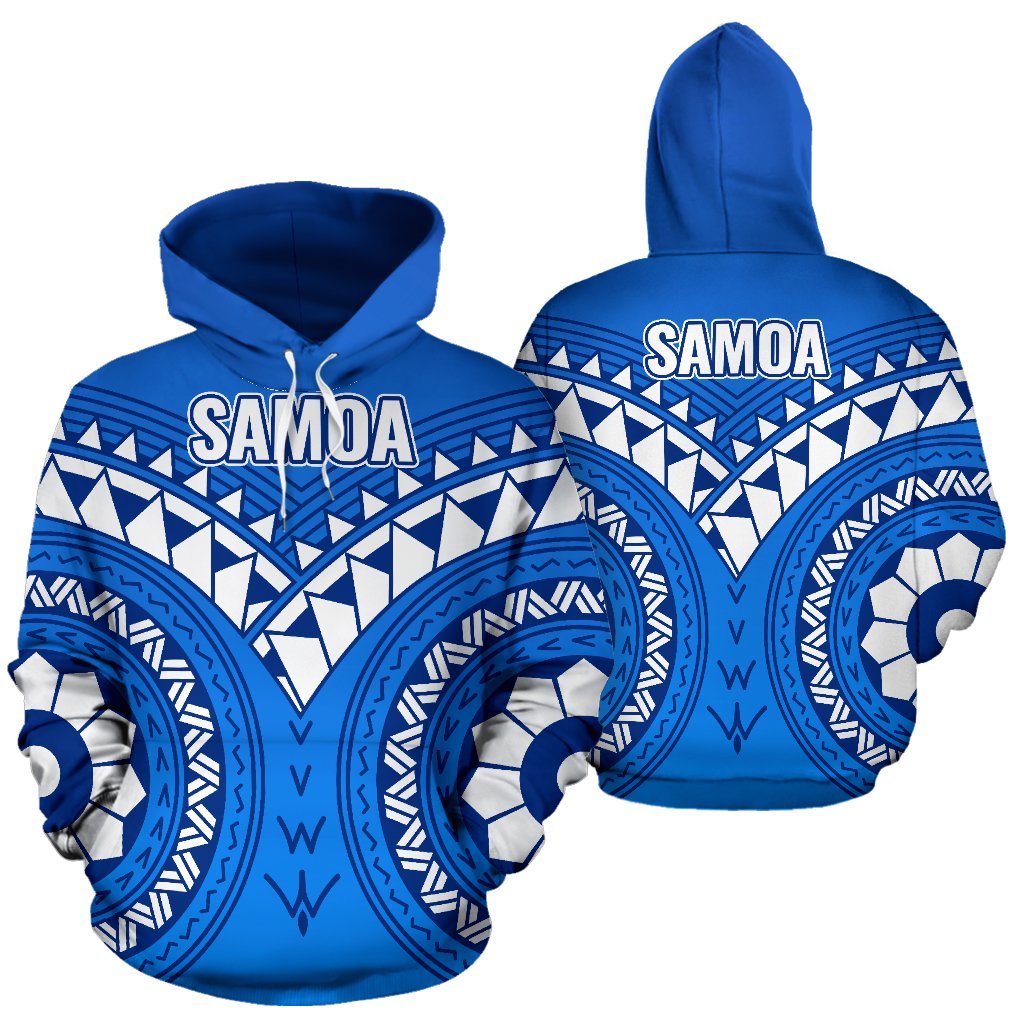 Samoa Polynesian Tribal Pattern All Over Hoodie Unisex Blue - Polynesian Pride
