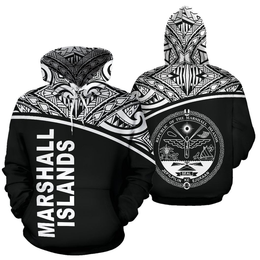 Marshall Islands Polynesian Hoodie Black Curve Unisex Black - Polynesian Pride