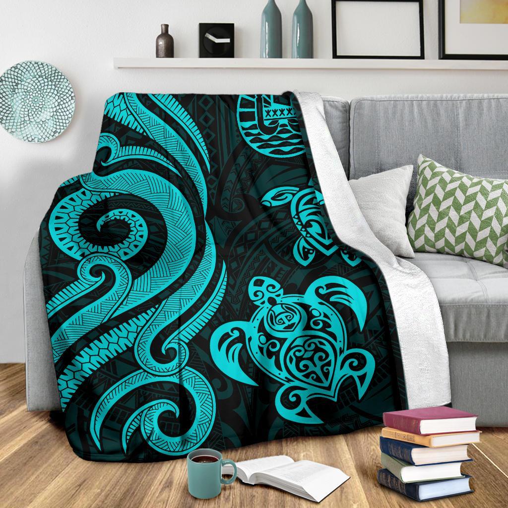 Tahiti Polynesian Premium Blanket - Turquoise Tentacle Turtle - Polynesian Pride