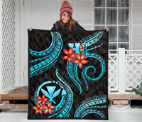 Polynesian Hawaii Premium Quilt - Turquoise Plumeria - Polynesian Pride