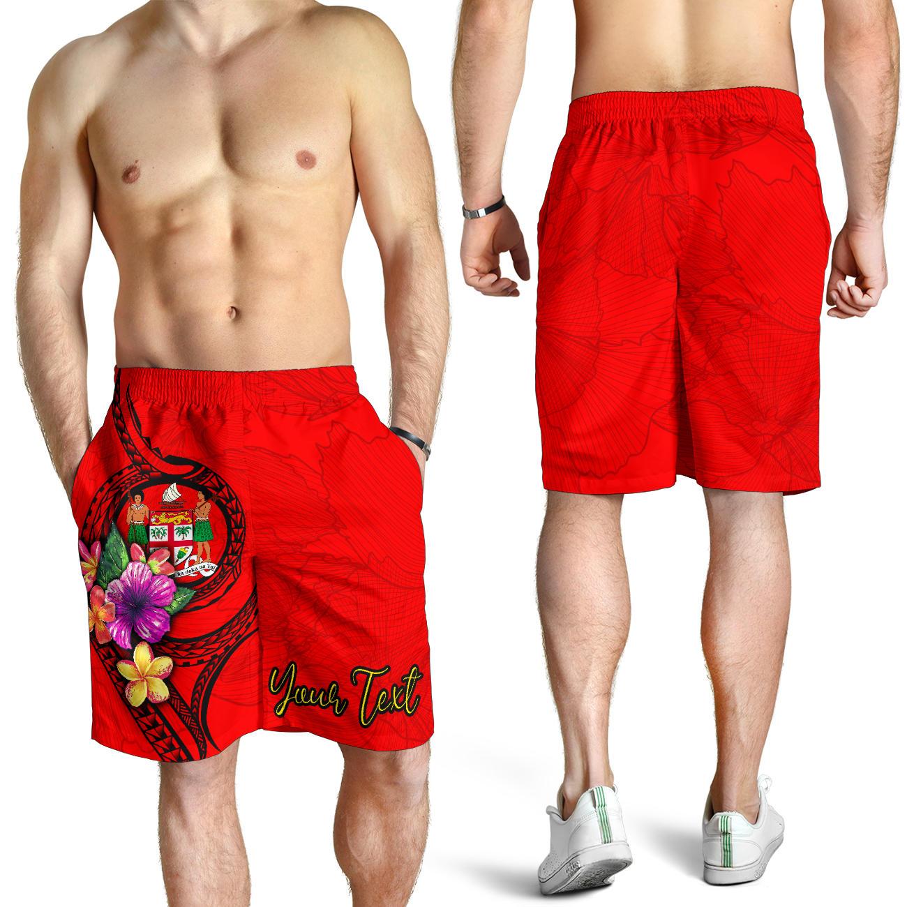 Fiji Polynesian Custom Personalised Men's Shorts - Floral With Seal Red Red - Polynesian Pride