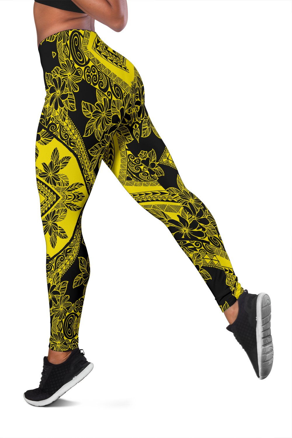 Polynesian Plumeria Mix Yellow Black Hawaii Women's Leggings AH - Polynesian Pride
