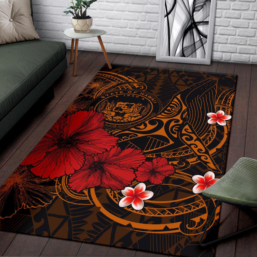 Polynesian Hawaii Area Rug - Humpback Whale with Hibiscus (Golden) - Polynesian Pride