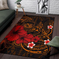 Polynesian Hawaii Area Rug - Humpback Whale with Hibiscus (Golden) - Polynesian Pride