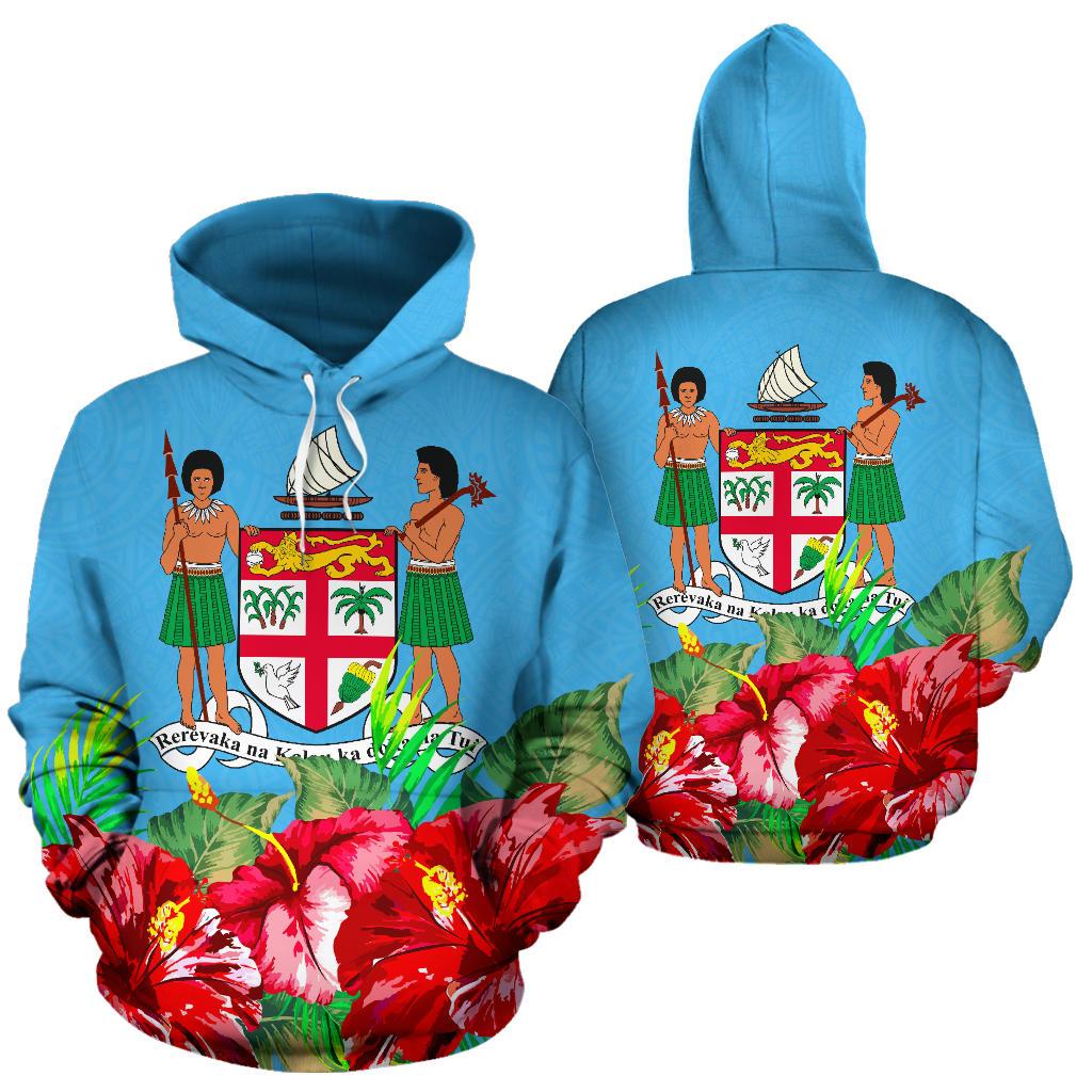 Fiji Polynesian Hoodie Flag Hibiscus Unisex Blue - Polynesian Pride