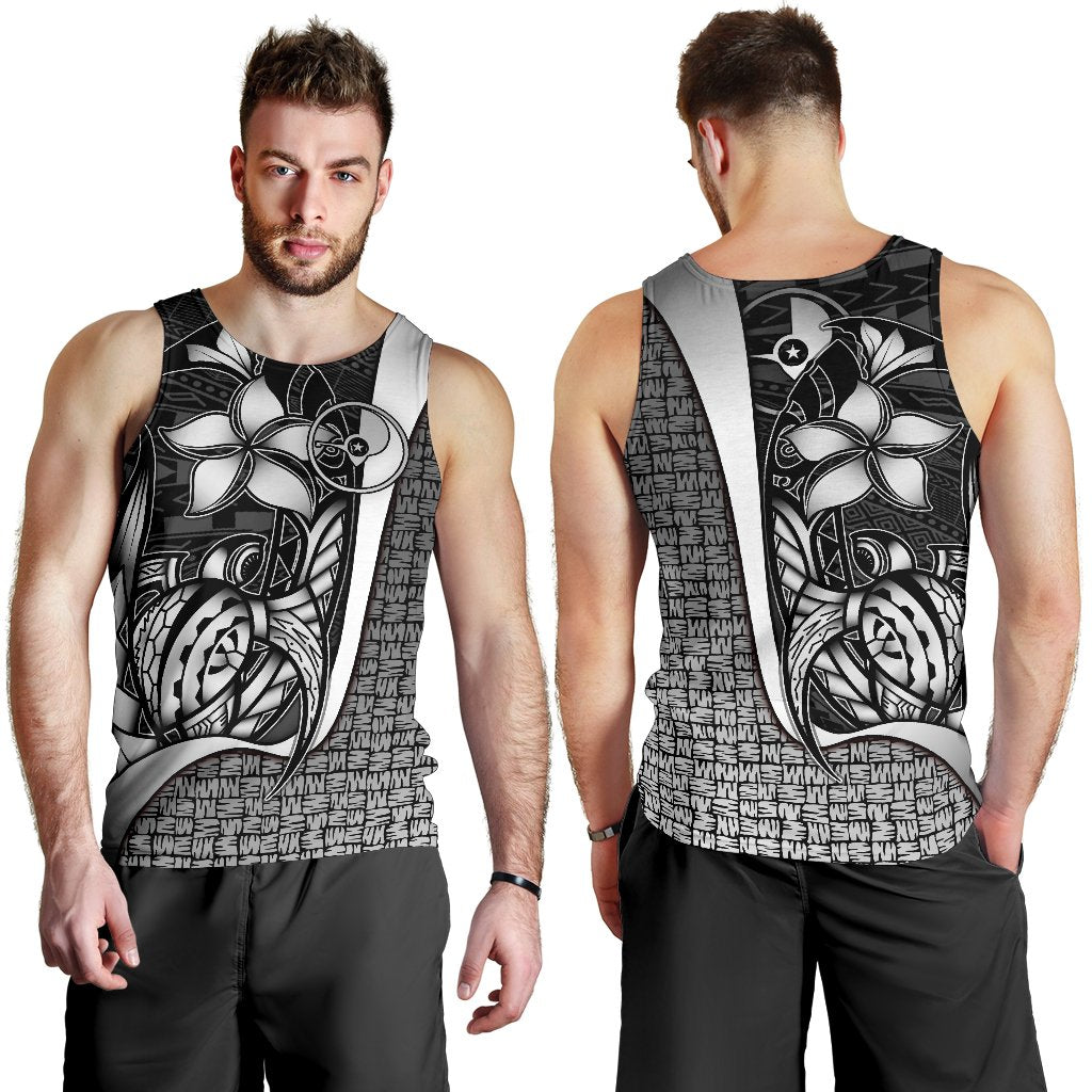 Yap Micronesia Men's Tank Top White - Turtle With Hook White - Polynesian Pride