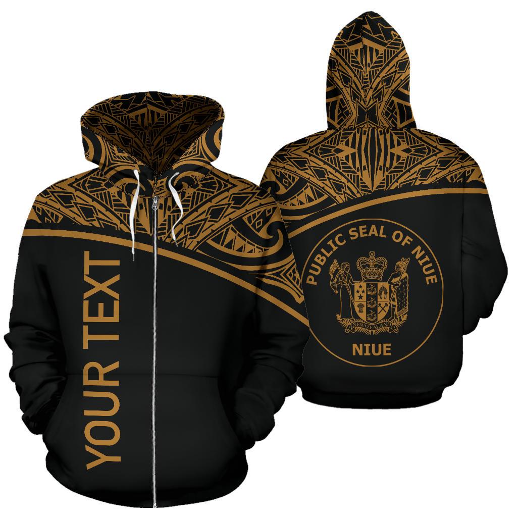 Niue Polynesian Custom Zip up Hoodie Curve Gold Unisex Gold - Polynesian Pride