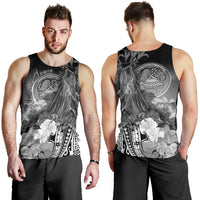 American Samoa Polynesian Men's Tank Top - Humpback Whale with Tropical Flowers (White) - Polynesian Pride