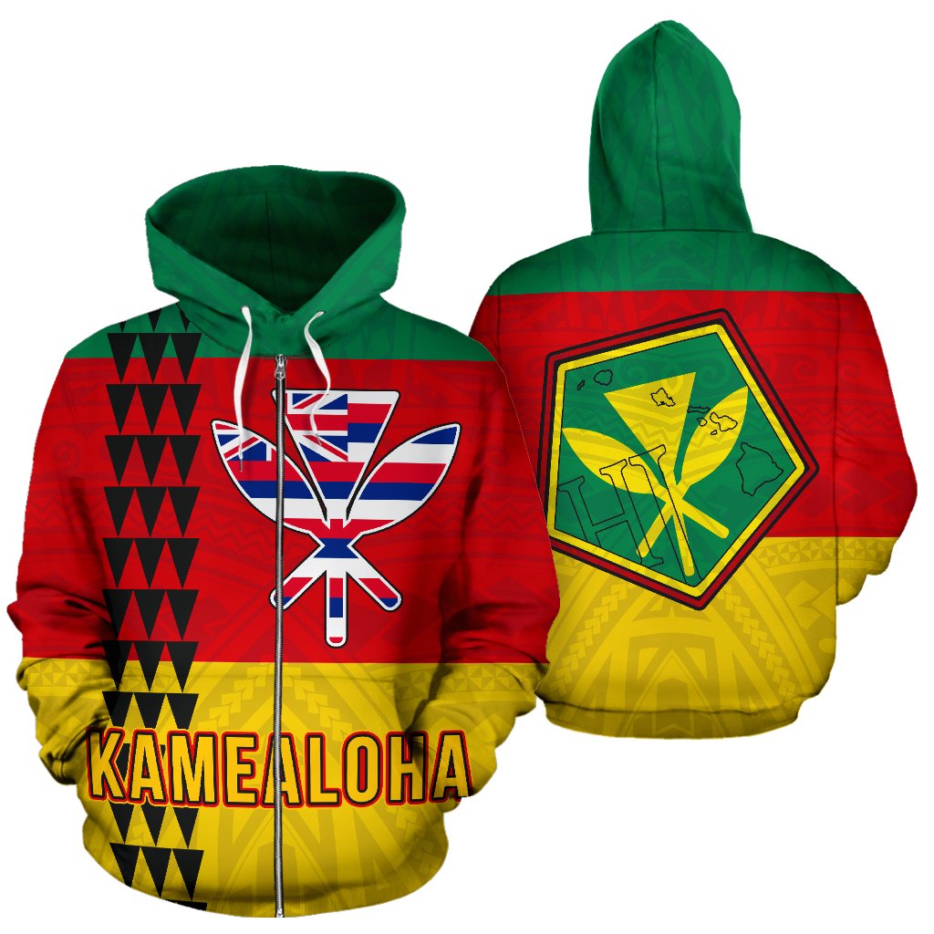 Polynesian Kakau Kamealoha Kanaka Flag of Hawaii Zip Hoodie Unisex Red - Polynesian Pride