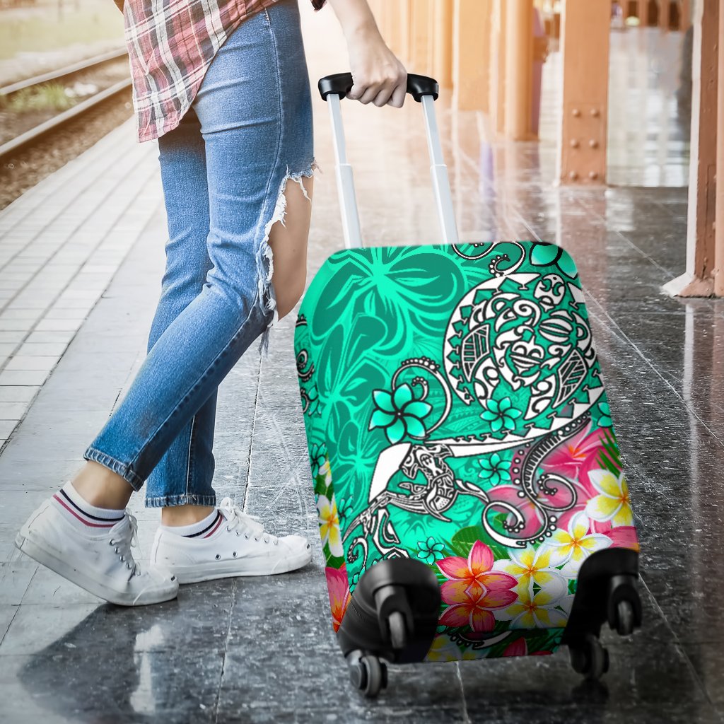 Polynesian Luggage Covers - Turtle Plumeria Turquoise Color - Polynesian Pride