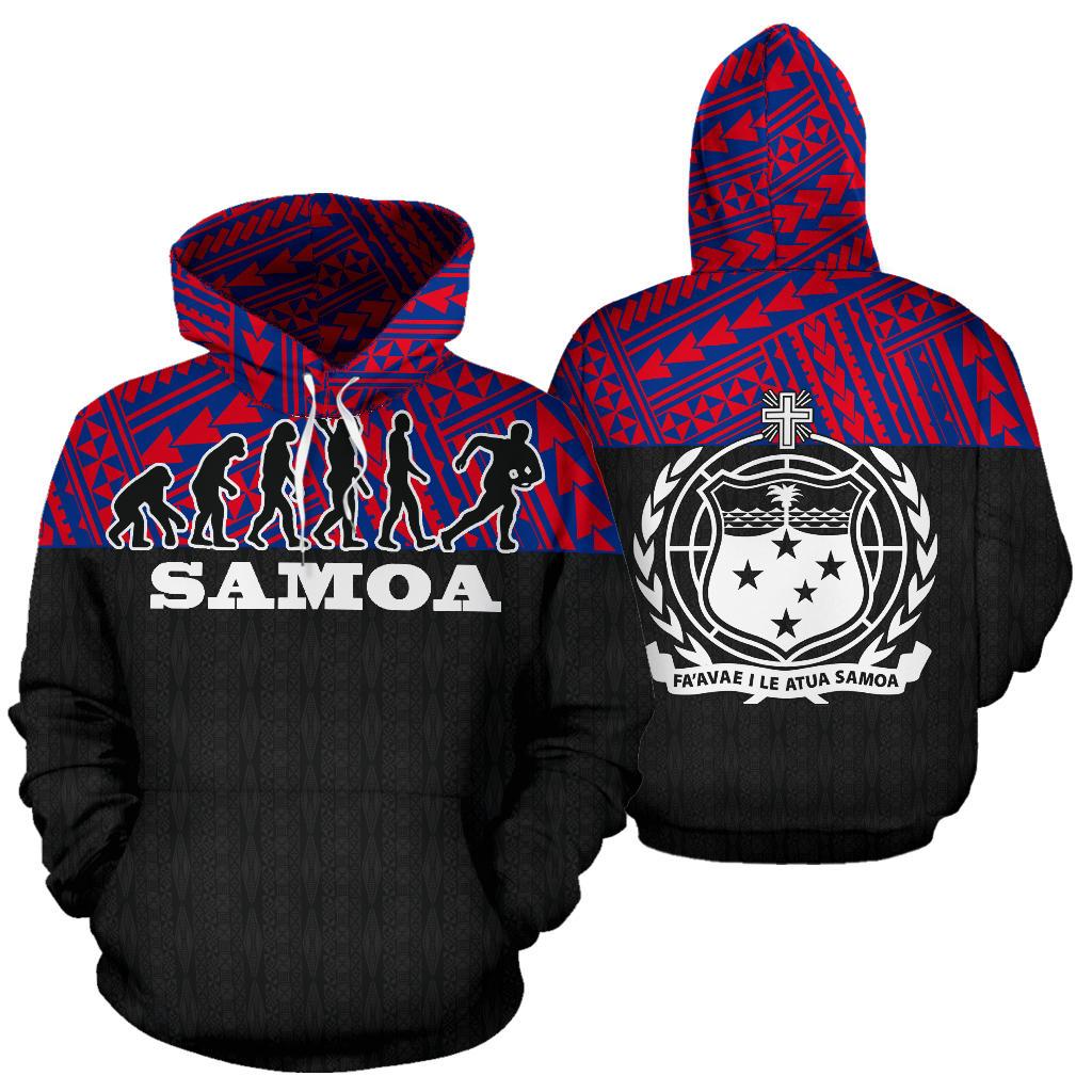 Samoa All Over Hoodie Evolution Rugby Unisex Black - Polynesian Pride