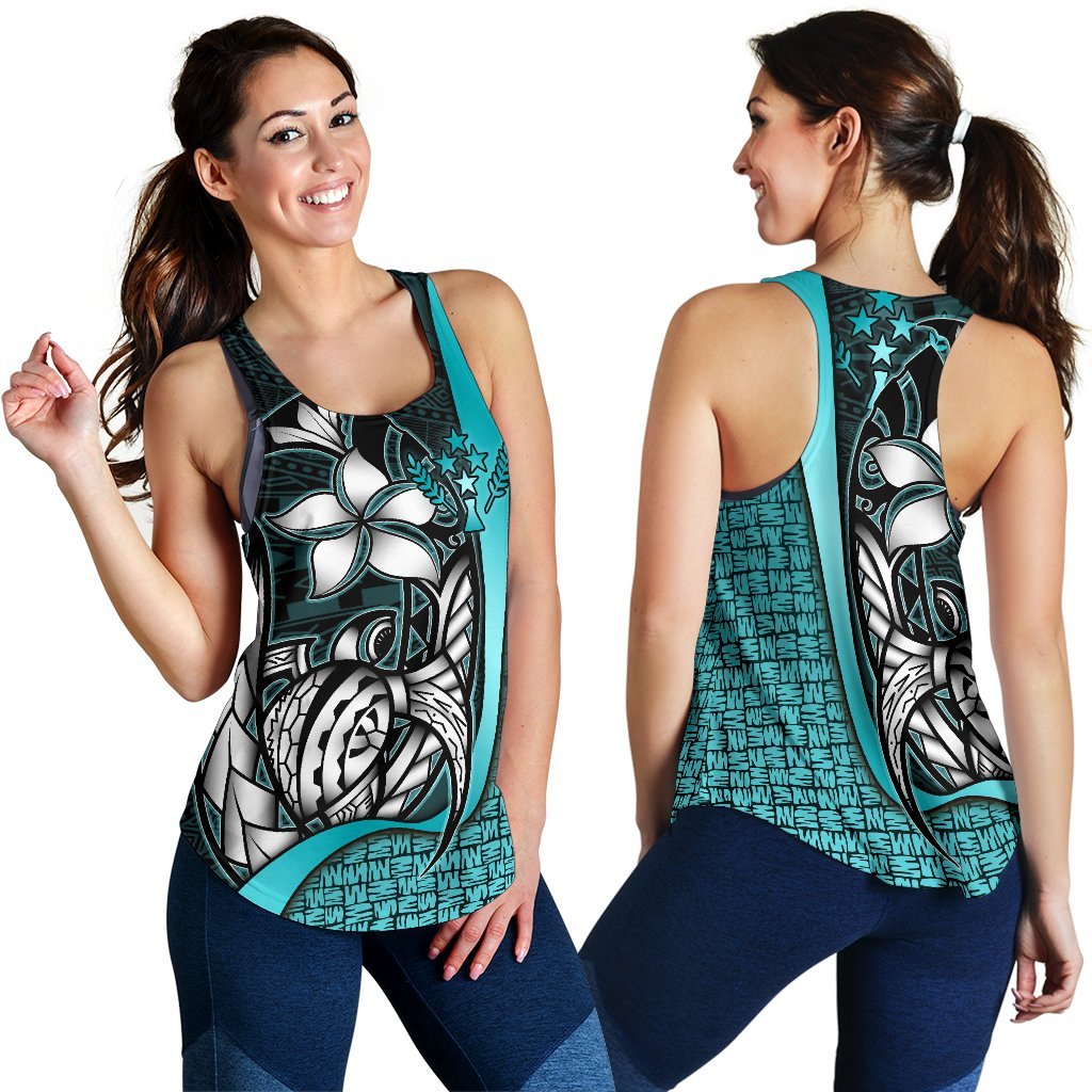 Kosrae Micronesia Women's Racerback Tank Turquoise - Turtle With Hook Turquoise - Polynesian Pride