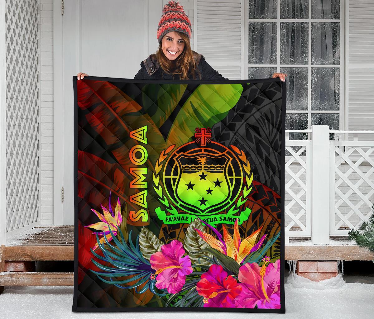 Samoa Polynesian Premium Quilt - Hibiscus and Banana Leaves - Polynesian Pride