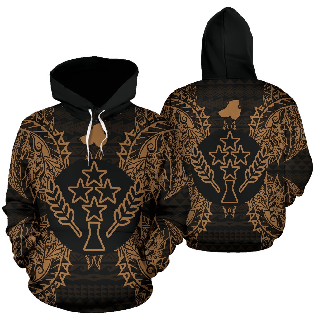 Kosrae Polynesian ll Over Hoodie Map Gold Unisex Gold - Polynesian Pride