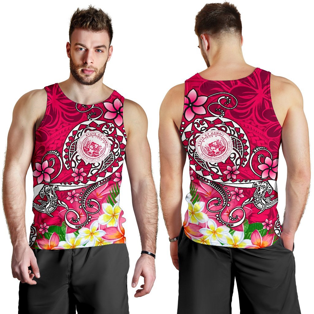 Hawaii Polynesian Men's Tank Top - Hawaii Seal With Turtle Plumeria (Pink) Pink - Polynesian Pride