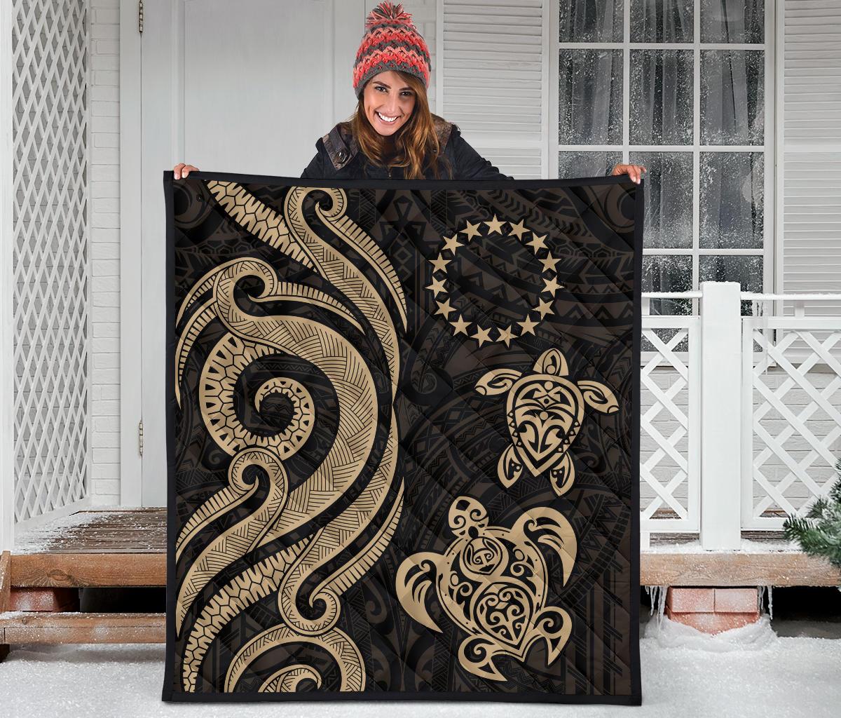 Cook Islands Premium Quilt - Gold Tentacle Turtle - Polynesian Pride