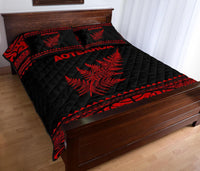 Aotearoa New Zealand Maori Quilt Bed Set Silver Fern Red - Polynesian Pride