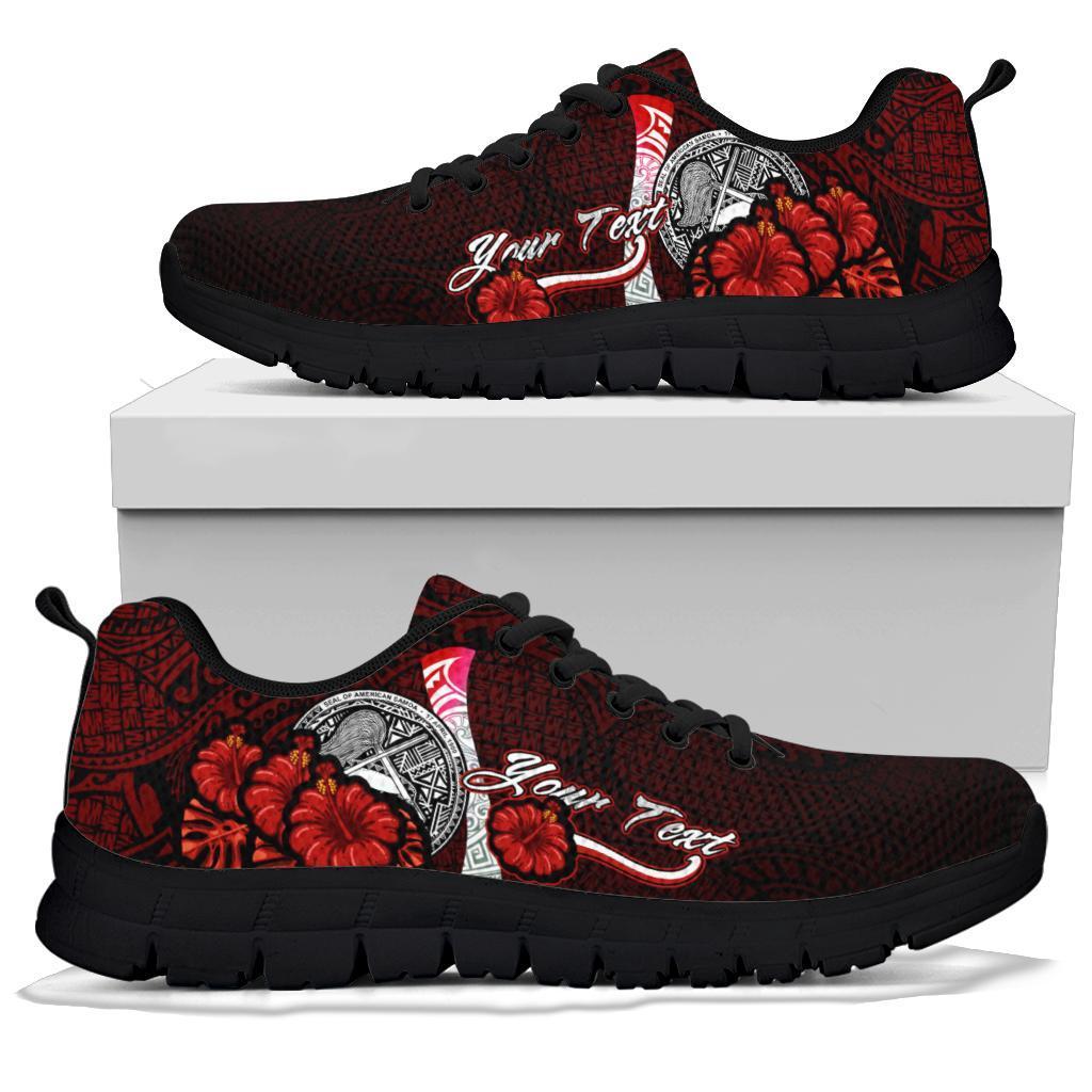 American Samoa Polynesian Custom Personalised Sneakers - Coat Of Arm With Hibiscus - Polynesian Pride