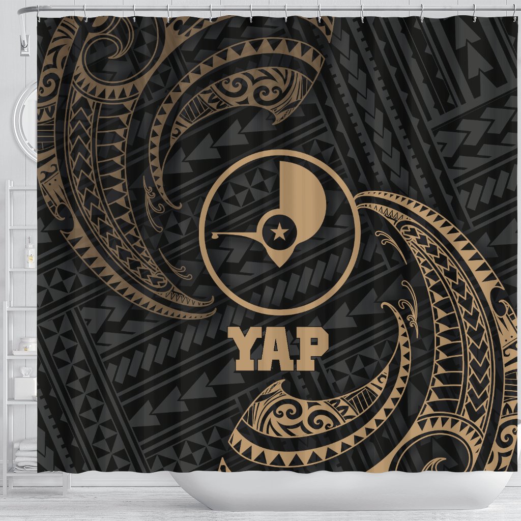 Yap Micronesia Shower Curtain - Gold Tribal Wave - Polynesian Pride