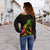 Tahiti Polynesian Women's Off Shoulder Sweater - Turtle With Blooming Hibiscus Reggae - Polynesian Pride