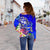 Tonga Custom Personalised Women's Off Shoulder Sweater - Turtle Plumeria (Blue) - Polynesian Pride