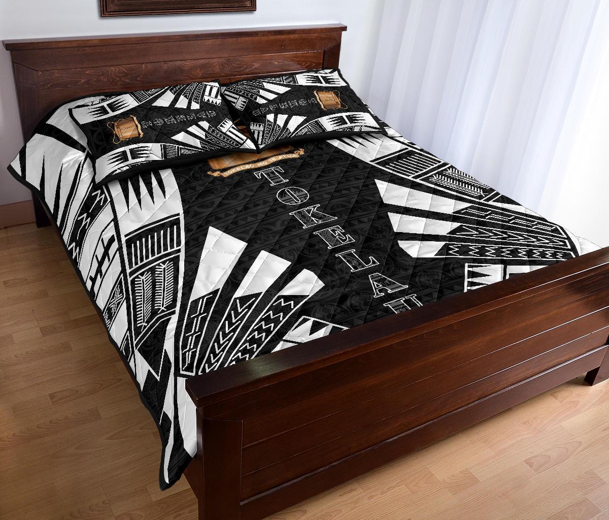 Tokelau Quilt Bed Set - Tokelau Coat Of Arms White Tattoo Style - Polynesian Pride