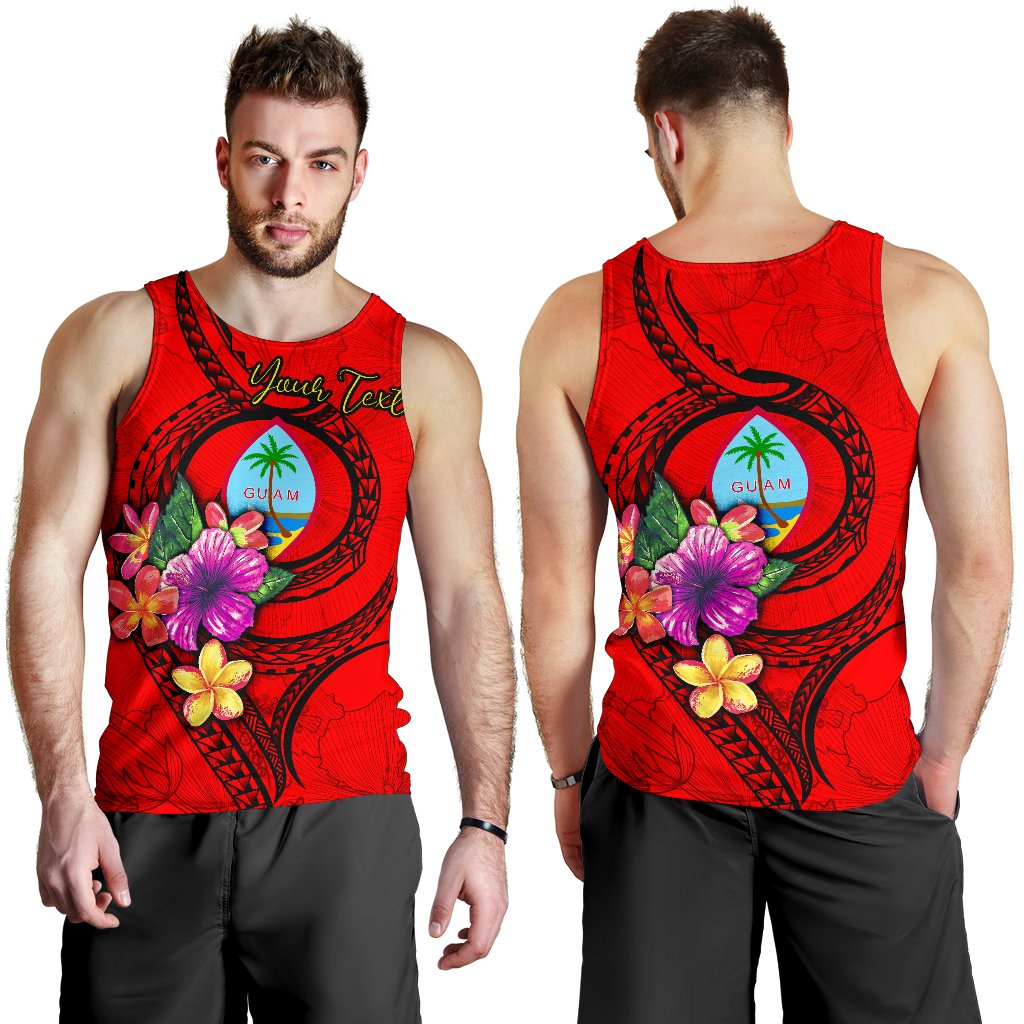 Guam Polynesian Custom Personalised Men's Tank Top - Floral With Seal Red Red - Polynesian Pride